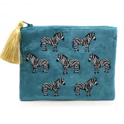 Mooch..... Velvet Purse With Embroidered Zebra And Metallic Tassel