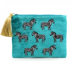 Mooch..... Velvet Purse With Embroidered Zebra And Metallic Tassel