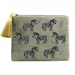 Mooch..... Velvet Purse With Embroidered Zebra And Metallic Tassel