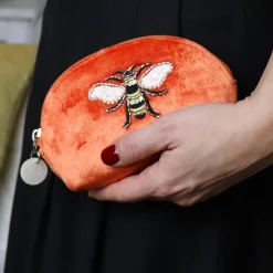 Mooch..... New Arrivals Velvet D Shaped Purse With Embroidered Bee