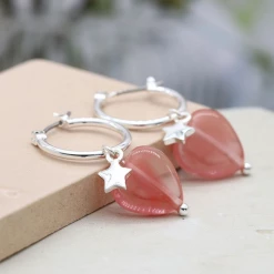 Mooch..... Gifts For Teachers Peace Of Mind Silver Plated Star And Pink Heart Hoop Earrings