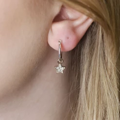 Mooch..... Gifts For Teachers Peace Of Mind Silver Plated Golden Pave Stars And Silver Hoop Earrings