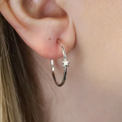 Mooch..... Gifts For Teachers Peace Of Mind Silver Plated Open Hoop And Star Earrings