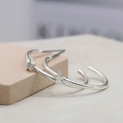 Mooch..... Gifts For Teachers Peace Of Mind Silver Plated Open Hoop And Star Earrings