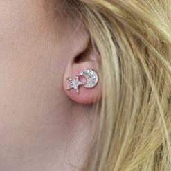 Mooch..... Peace Of Mind Silver Plated Mismatched Crystal Star And Moon Earrings