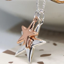Mooch..... Jewellery Peace Of Mind Silver Plated And Rose Gold Double Star Necklace