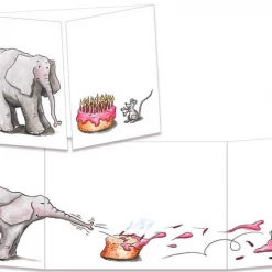 Mooch..... Sophie Turrel Folding Greetings Card - Elephant, Mouse & Cake CT32