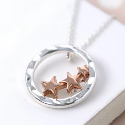 Mooch..... Peace Of Mind Silver Plated Hoop Rose Gold Stars Necklace Gifts For Teachers