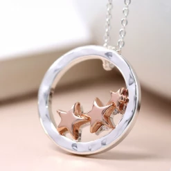 Mooch..... Peace Of Mind Silver Plated Hoop Rose Gold Stars Necklace Gifts For Teachers