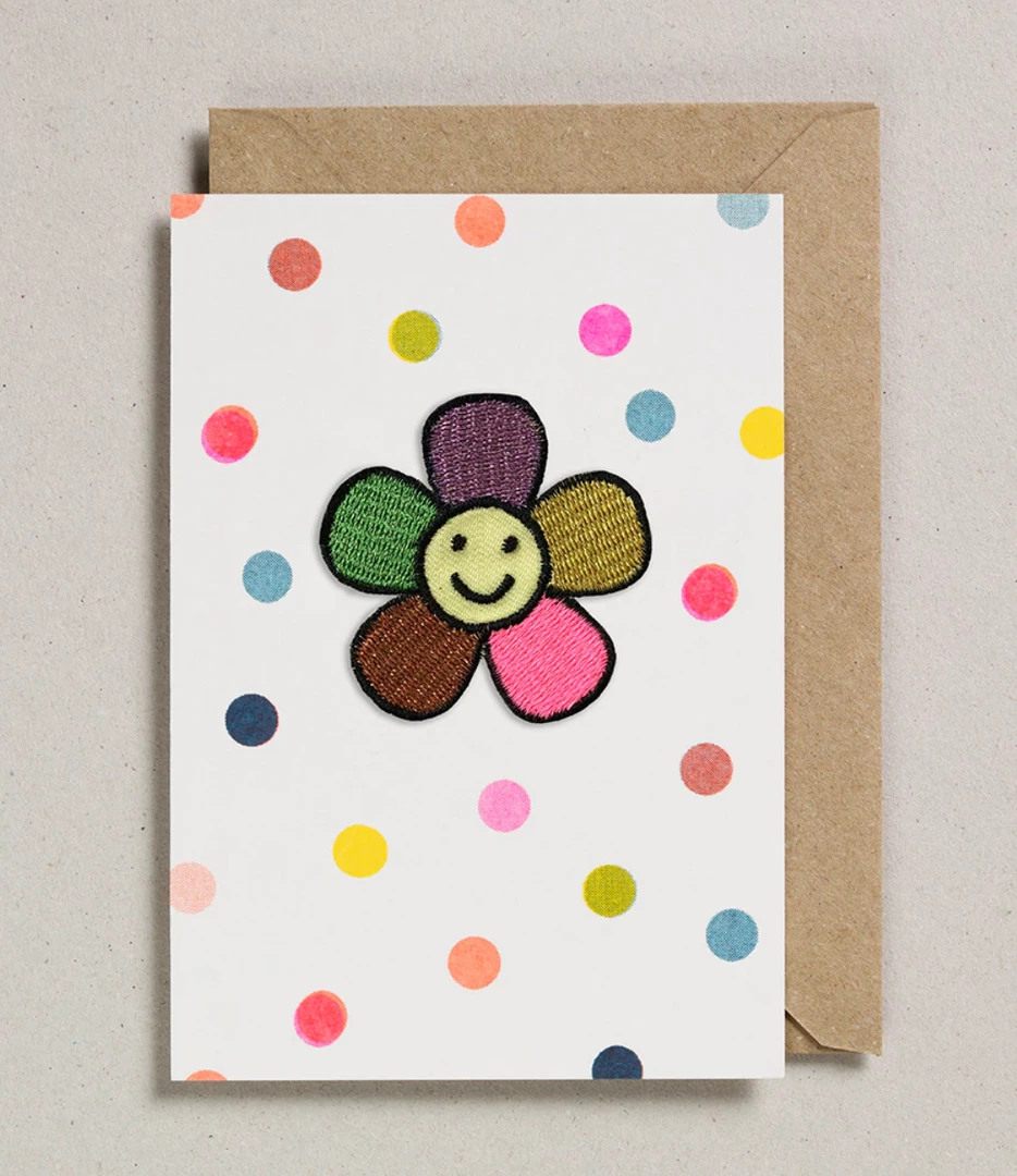 Mooch..... Greetings Cards Iron On Patch Card Happy Flower Mooch..... Greetings Cards Iron On Patch Card Happy Flower