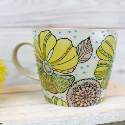 Mooch..... New Arrivals Yellow Hand Painted Flower Mug
