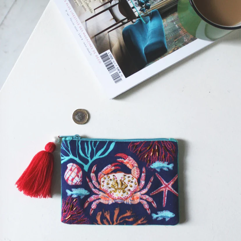 Mooch..... House Of Disaster Cotton Embroidered Crab Coin Purse Mooch..... House Of Disaster Cotton Embroidered Crab Coin Purse