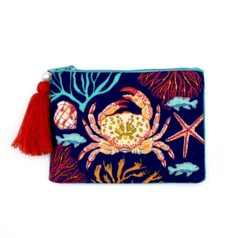 Mooch..... House Of Disaster Cotton Embroidered Crab Coin Purse Mooch..... House Of Disaster Cotton Embroidered Crab Coin Purse